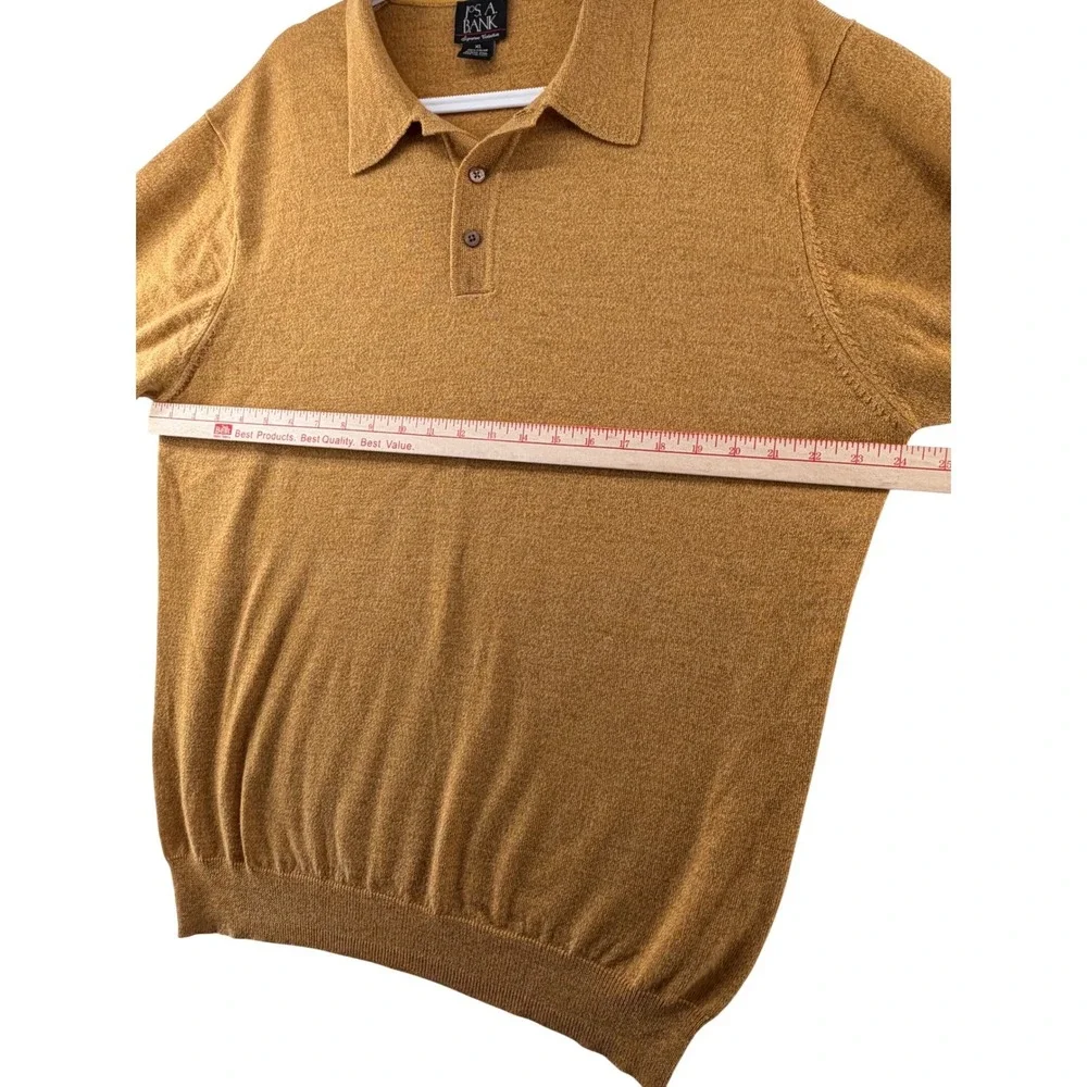 Jos A Bank Signature Polo Sweater Mens X-Large Gold 100% Italian Merino Wool
